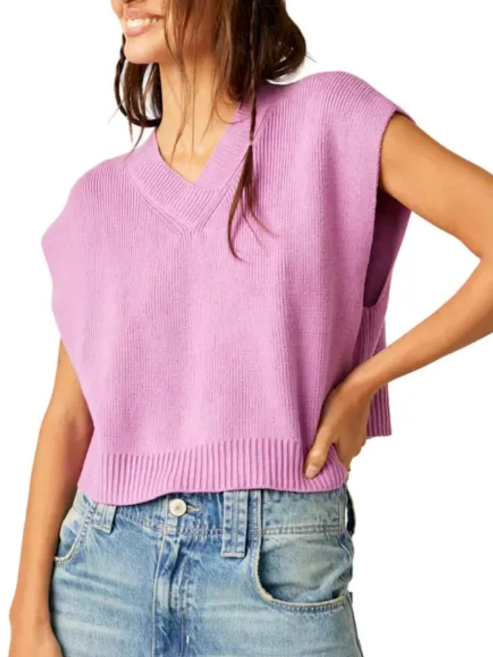 Free People Easy Street vest V-neck lavender Size XL